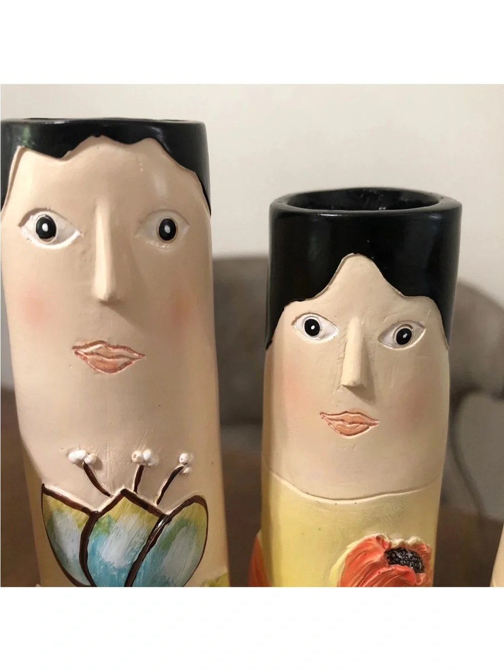 Hand-Painted Ceramic Family Bud Vases Set - Yellow & Cream